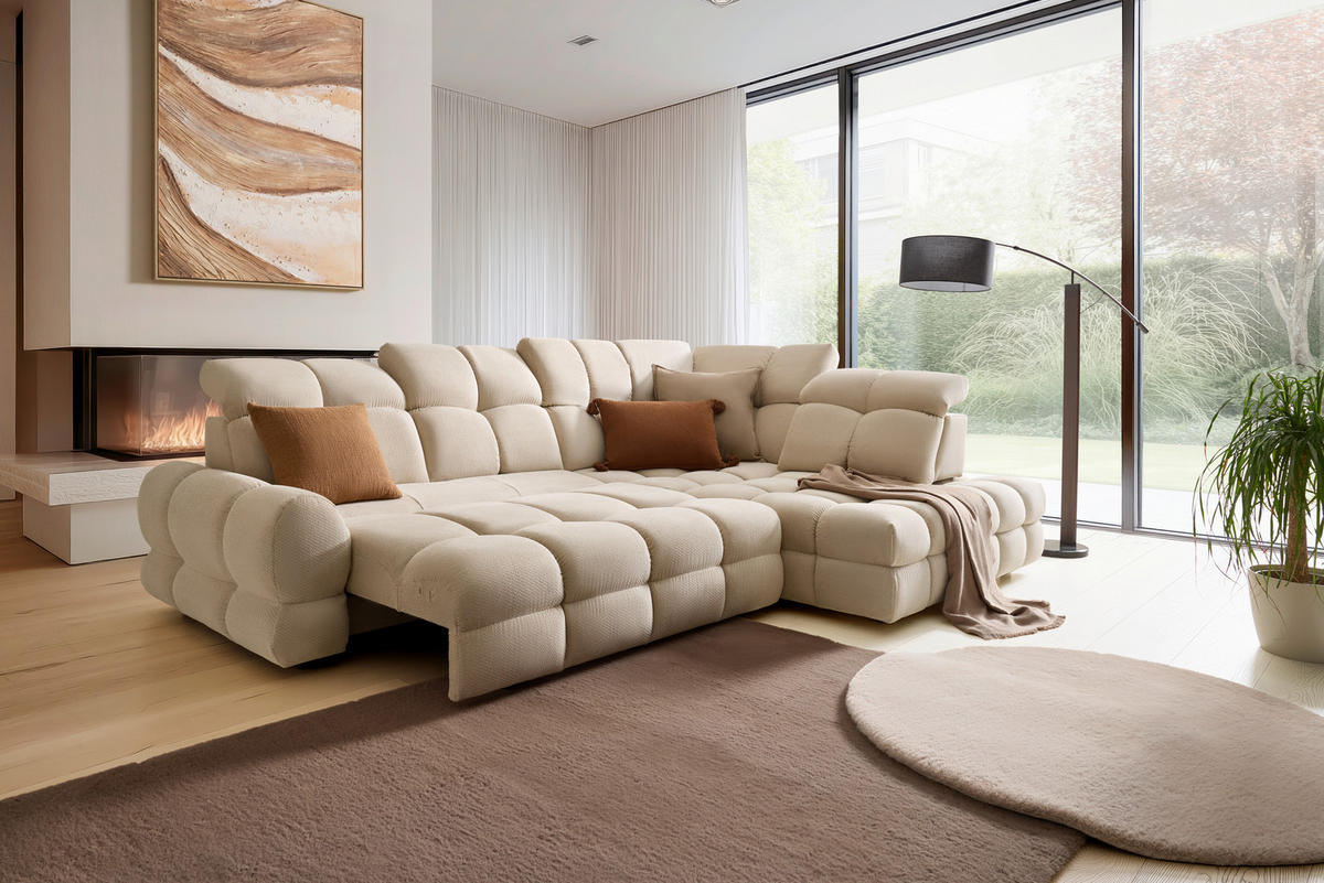 HÖRNSOFFA i vävt tyg beige  - beige/svart, Modern, trämaterial/trä (302/86-105/217cm) - Livetastic