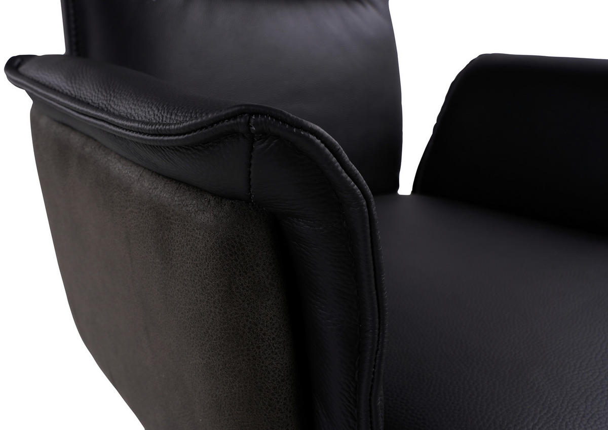 STOL MED ARMSTÖD järn mikrofiber äkta läder, kombination läder/tyg pigmenterad  - svart/antracit, Design, metall/läder (60,5/87/66cm) - Novel