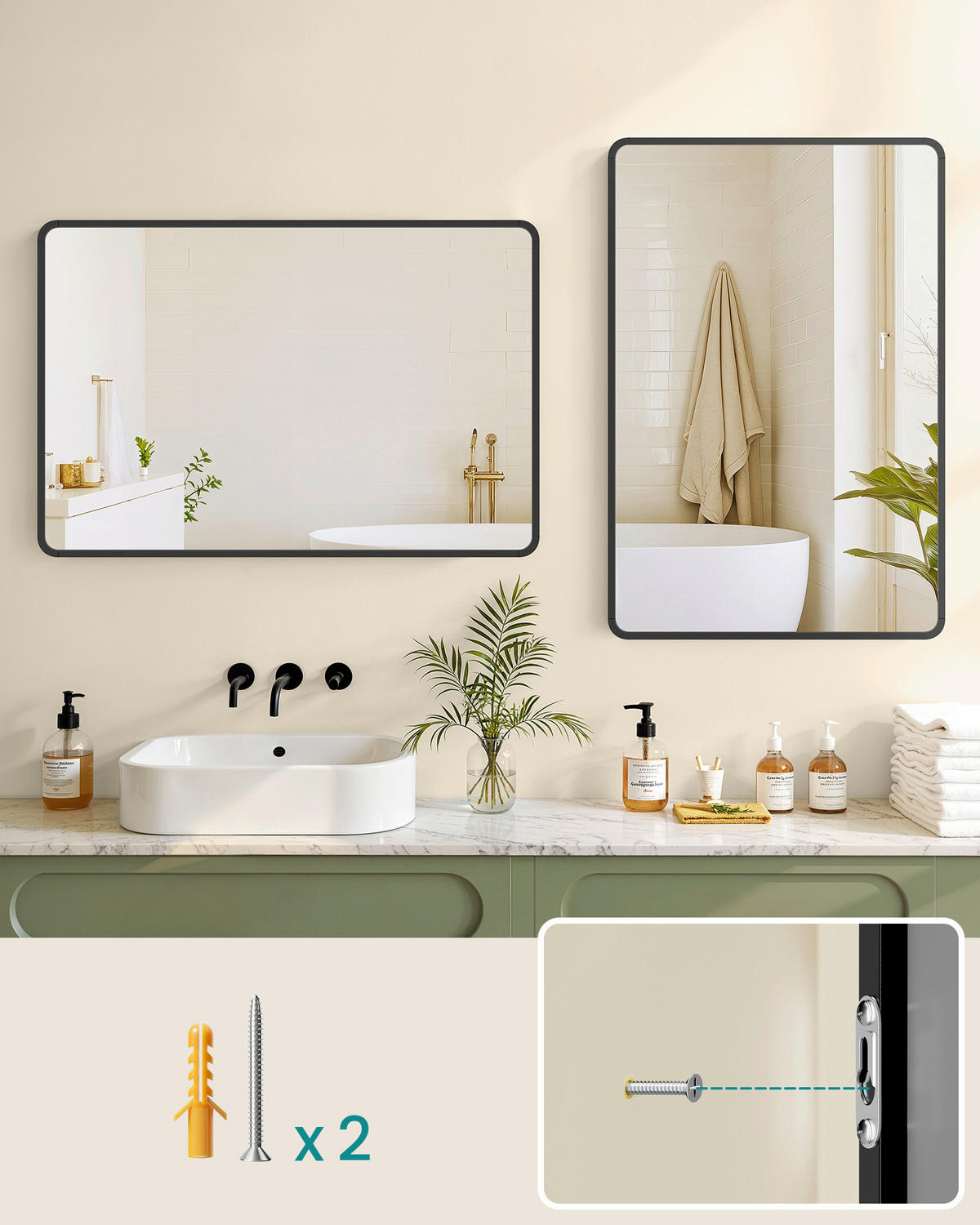 BADEZIMMERSPIEGEL 61/91/1,3 cm  - Schwarz, Trend, Glas/Metall (61/91/1,3cm) - Boxxx