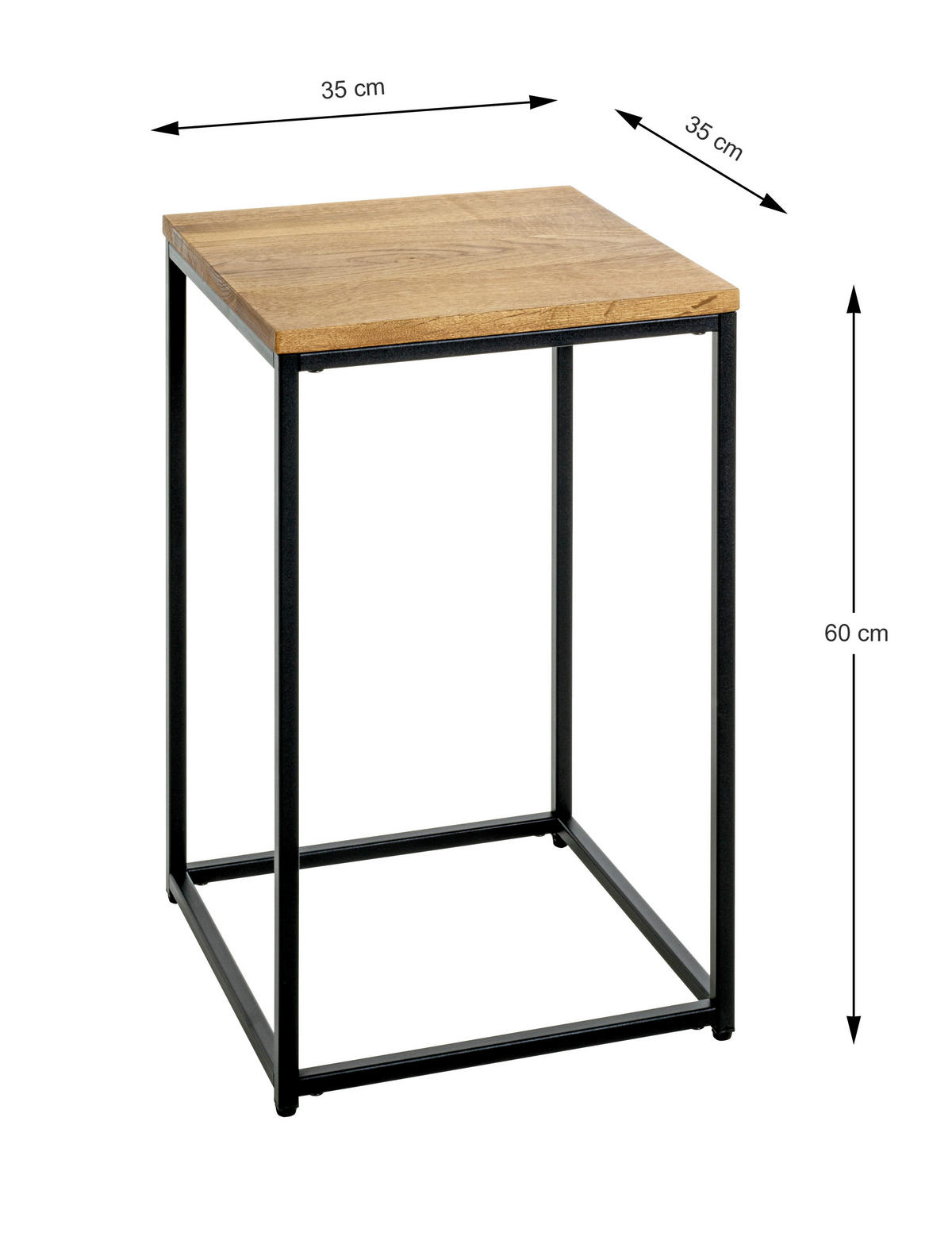 BEISTELLTISCH in Holz, Metall 35/35/60 cm  - Eichefarben/Schwarz, Design, Holz/Metall (35/35/60cm)