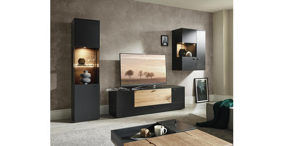 WOHNWAND in Anthrazit, Eichefarben - Edelstahlfarben/Eichefarben, MODERN, Glas/Holz (309/196,9/49,2cm) - Dieter Knoll