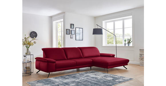 ECKSOFA in Echtleder Rot  - Rot/Schwarz, Design, Leder/Metall (328/193cm) - Dieter Knoll