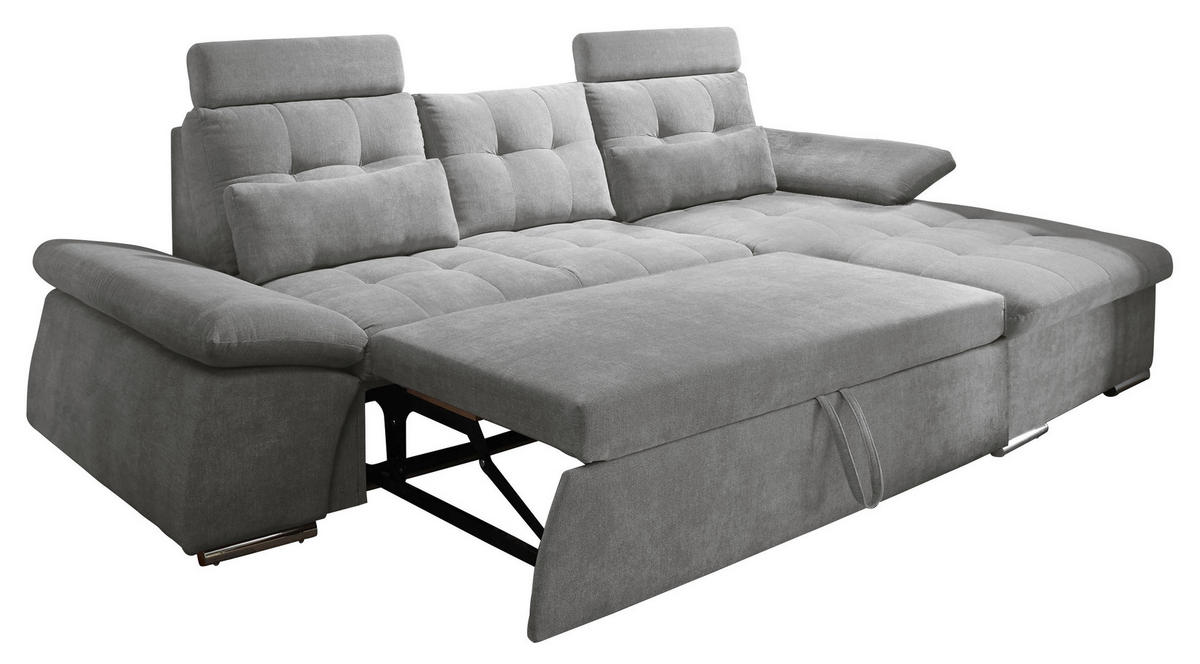 ECKSOFA Grau Mikrovelours  - Silberfarben/Grau, KONVENTIONELL, Kunststoff/Textil (268/170cm) - MID.YOU