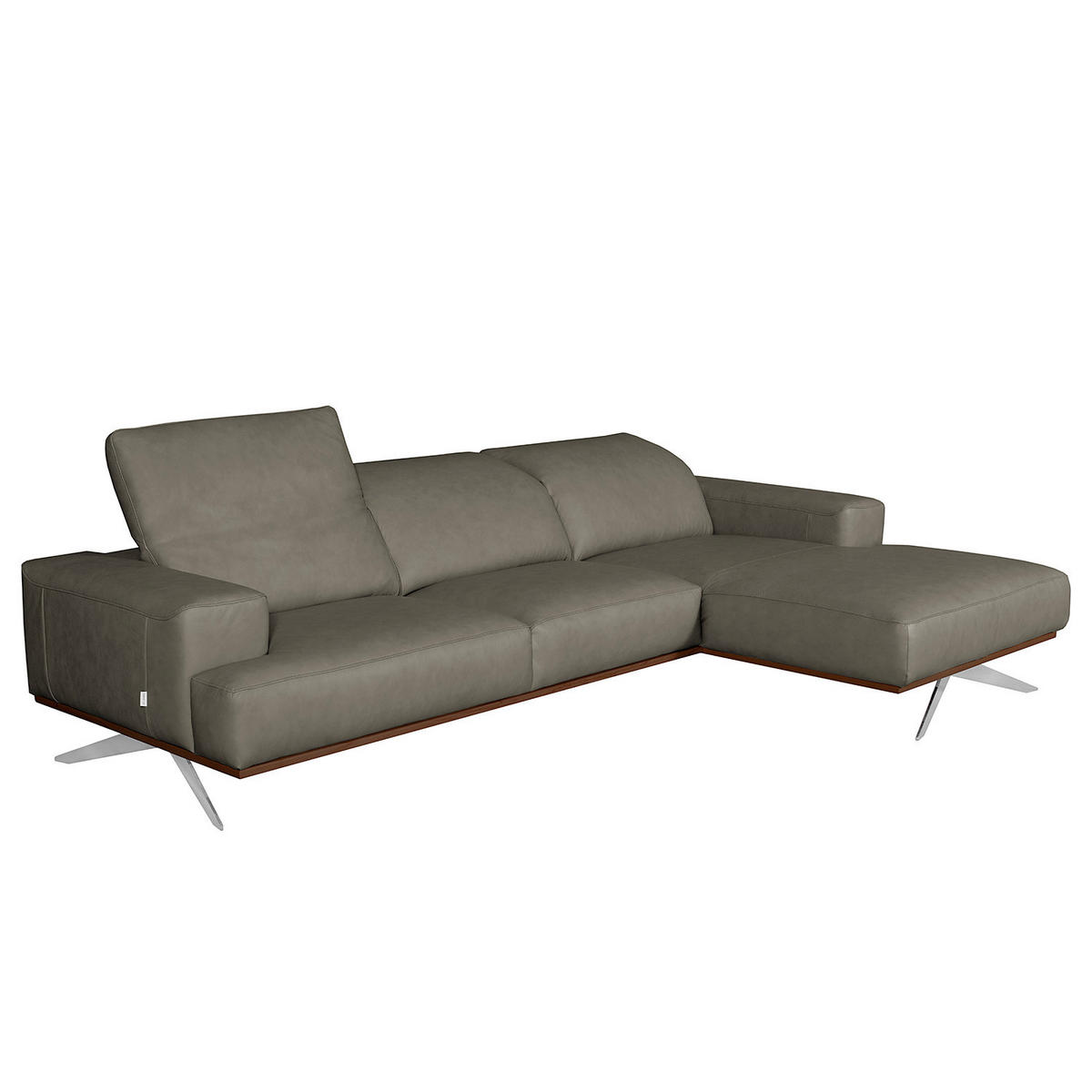 ECKSOFA Grau Echtleder Rücken echt, Kopfteilverstellung  - Chromfarben/Grau, Design, Leder/Metall (295/187cm) - Livetastic