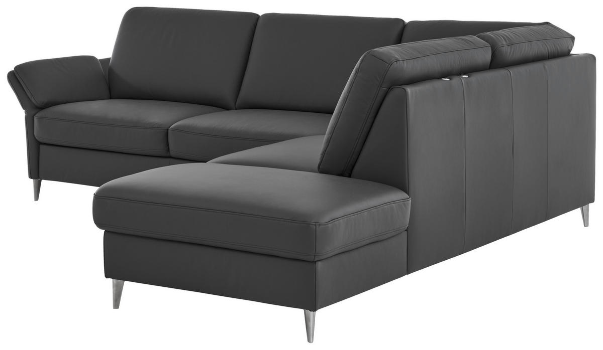 ECKSOFA Beldomo Premium in Echtleder Anthrazit  263/235 cm  - Anthrazit/Alufarben, KONVENTIONELL, Leder/Metall (263/235cm) - Beldomo Premium