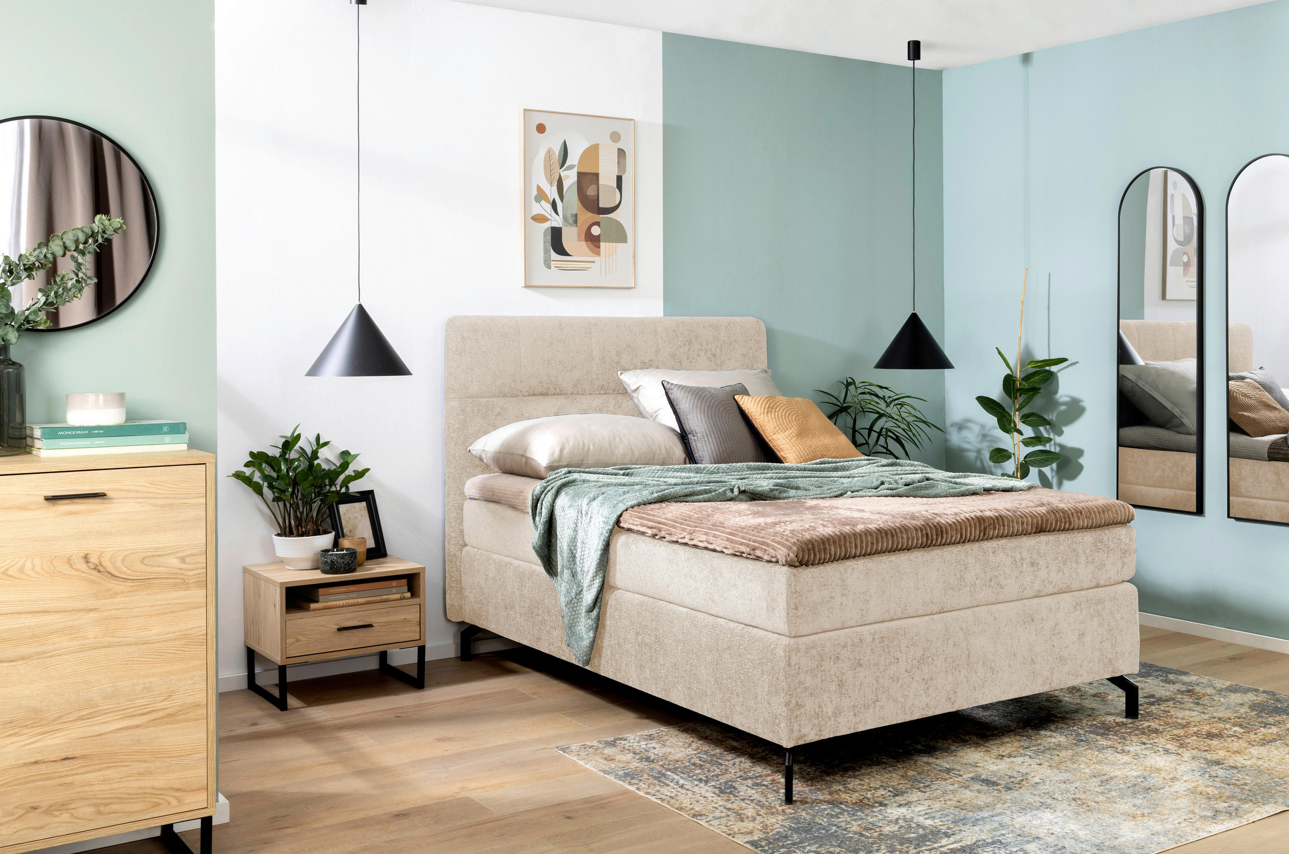 BOXSPRINGBETT 140/200 cm  in Kaschmir  - Kaschmir/Schwarz, Design, Textil/Metall (140/200cm) - Esposa