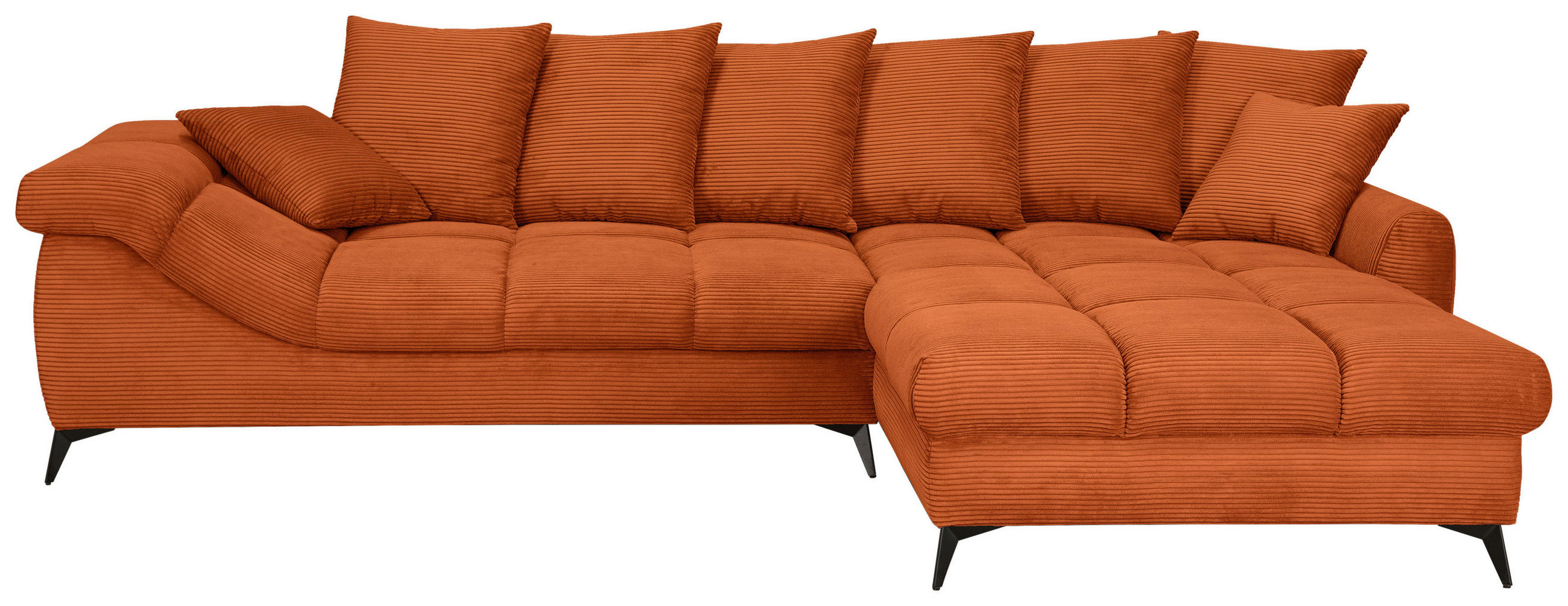 ECKSOFA Dunkelorange Cord Rückenkissen, Armlehnenkissen, Rücken echt  - Dunkelorange/Schwarz, KONVENTIONELL, Textil/Metall (332/231cm) - Carryhome