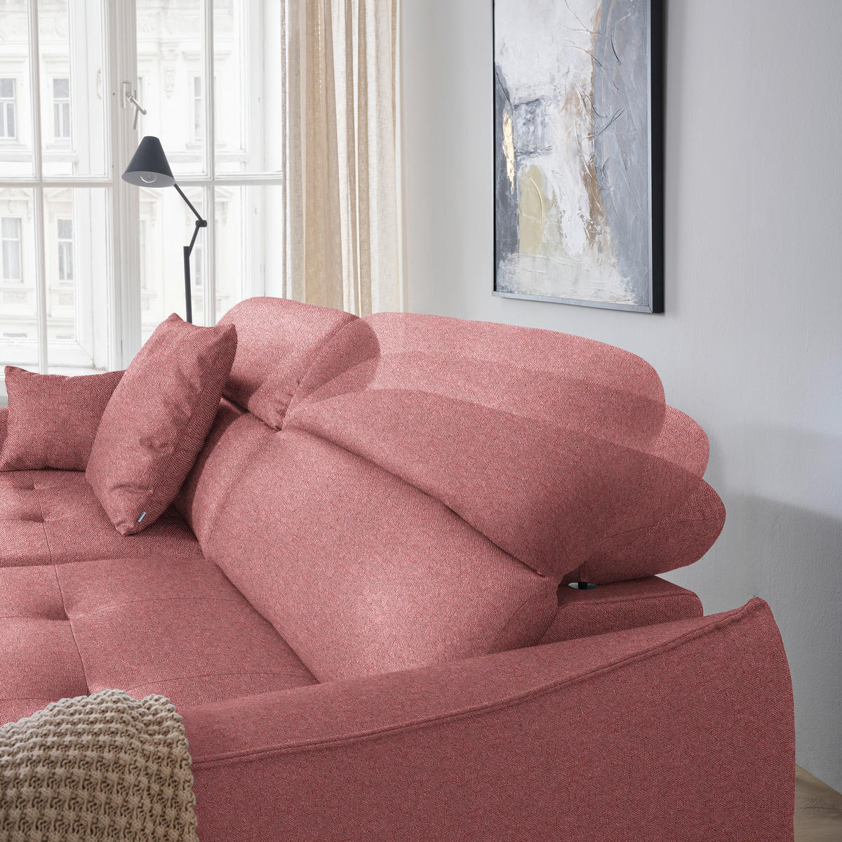 ECKSOFA MANTA in Flachgewebe Koralle  246/175 cm  - Koralle/Schwarz, Design, Textil/Metall (246/175cm) - Celina