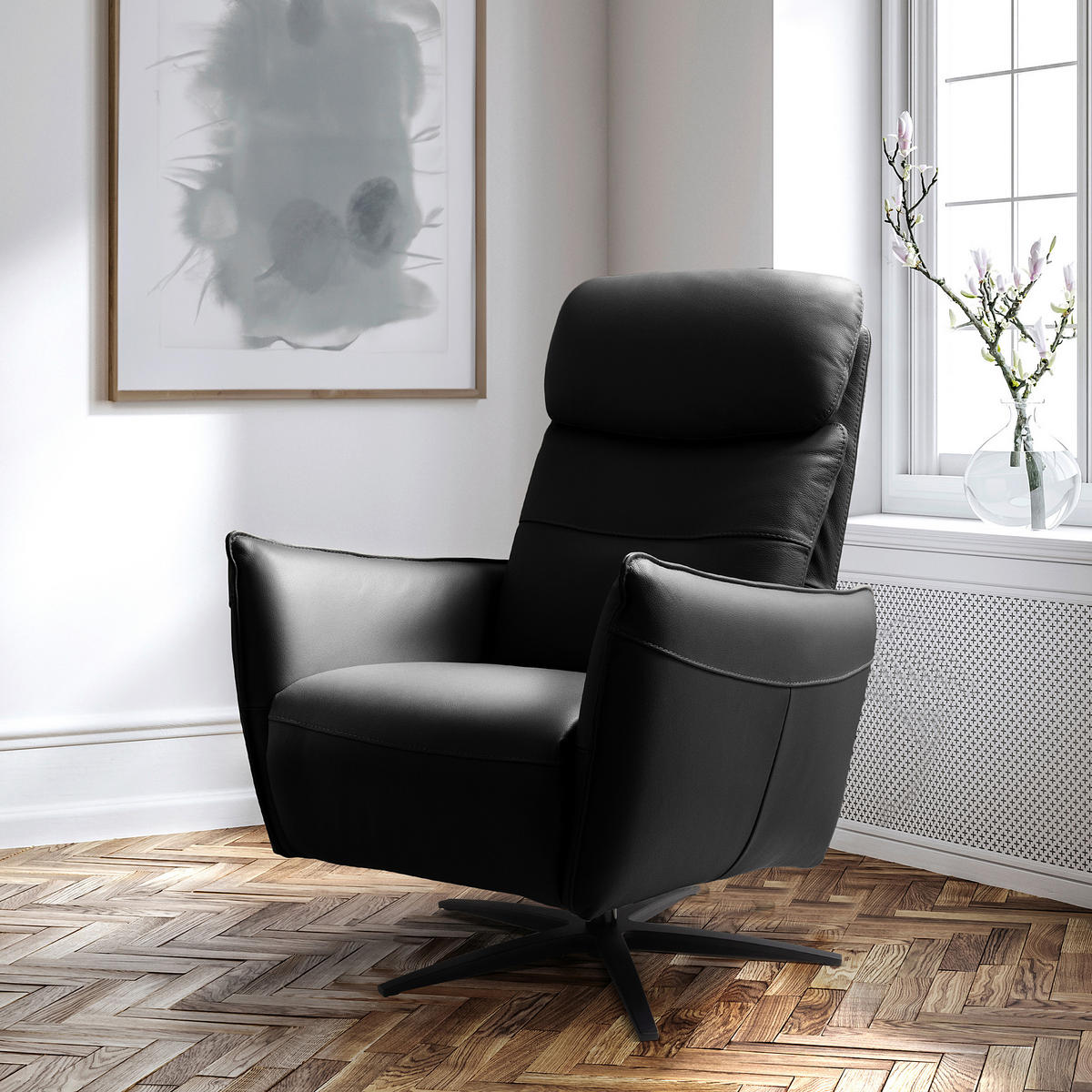 RELAXSESSEL Leder Schwarz  - Schwarz, Design, Leder/Metall (77/107/88cm) - Livetastic