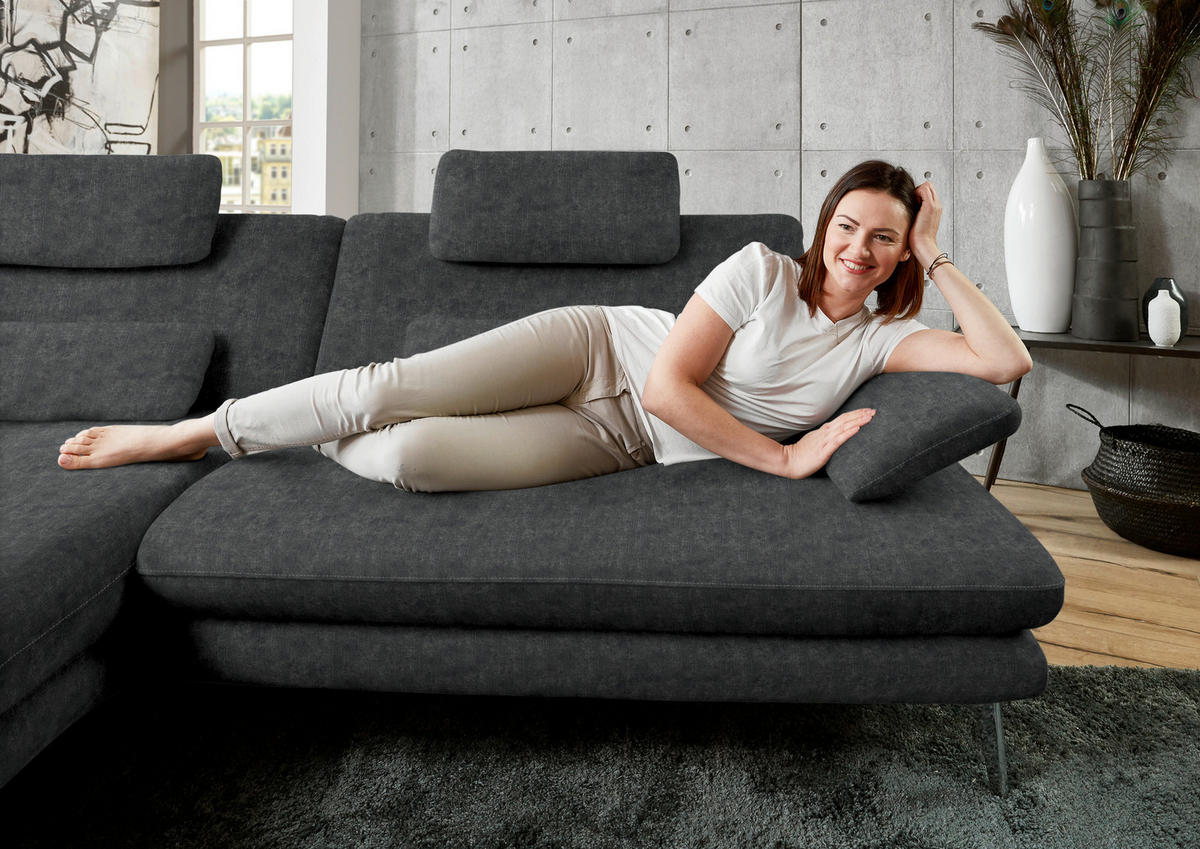 ECKSOFA in Velours Anthrazit  - Anthrazit/Schwarz, Design, Textil/Metall (184/284cm) - Dieter Knoll
