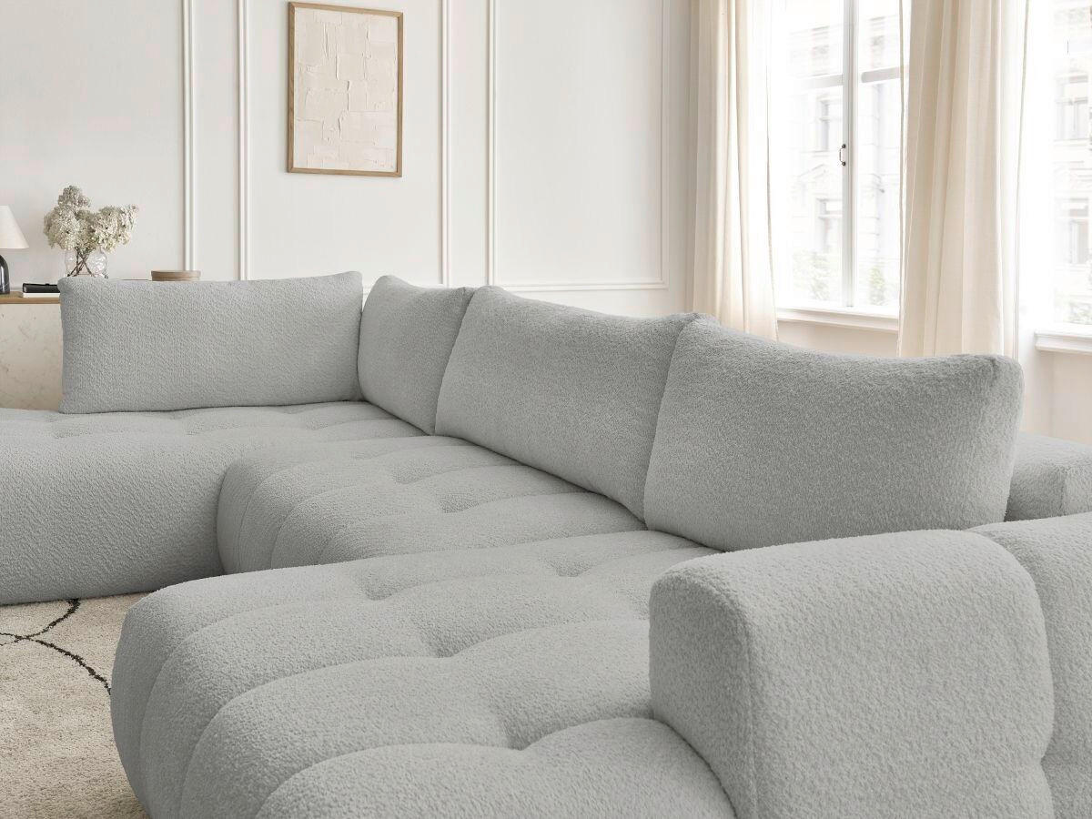 WOHNLANDSCHAFT  FUJI  Hellgrau Bouclé  - Hellgrau/Schwarz, MODERN, Kunststoff/Textil (204/377/160cm)