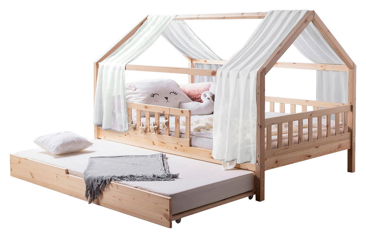 HAUSBETT 100/200 cm,  in Naturfarben, Weiß  - Naturfarben/Weiß, MODERN, Holz/Textil (100/200cm) - MID.YOU