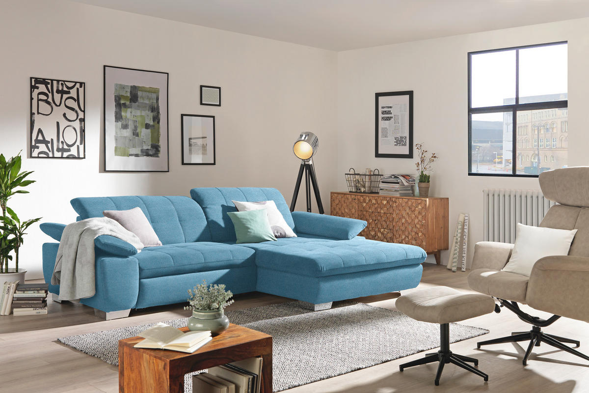 ECKSOFA in Mikrofaser Pastellblau  - Chromfarben/Pastellblau, Design, Textil/Metall (265/180cm) - Carryhome
