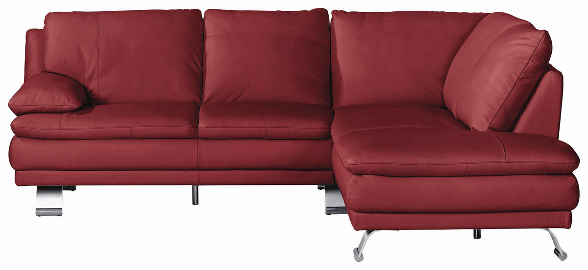 ECKSOFA Rot Kombination Echtleder/Lederlook  - Silberfarben/Rot, KONVENTIONELL, Leder/Metall (246/220cm) - Livetastic