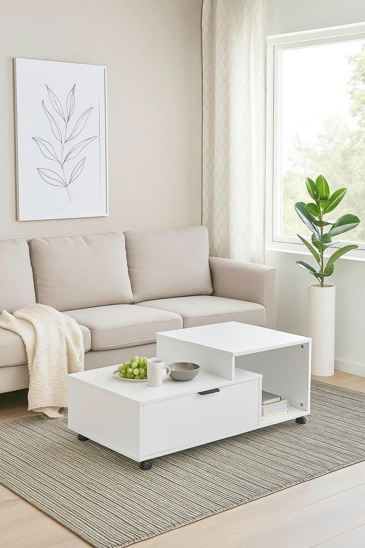 COUCHTISCH 90/50/40 cm rechteckig Weiß  - Weiß, Design, Holzwerkstoff/Kunststoff (90/50/40cm) - MID.YOU