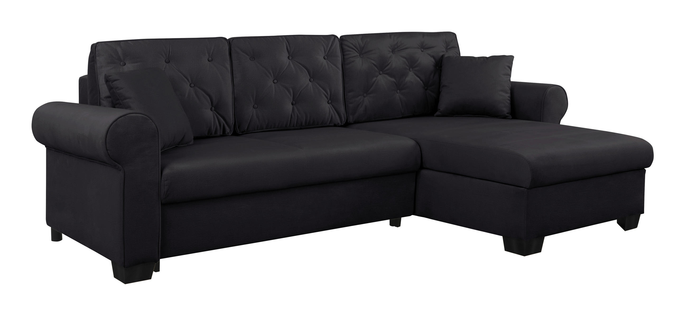 ECKSOFA in Schwarz  - Buchefarben/Schwarz, Design, Holz/Textil (266/161cm) - MID.YOU