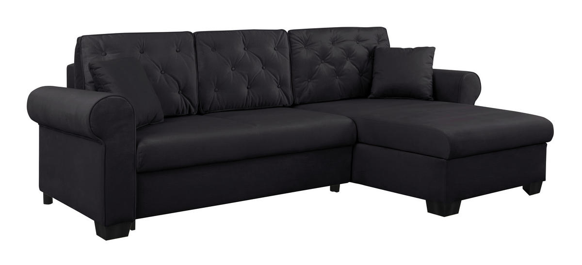 ECKSOFA in Schwarz  - Buchefarben/Schwarz, Design, Holz/Textil (266/161cm) - MID.YOU