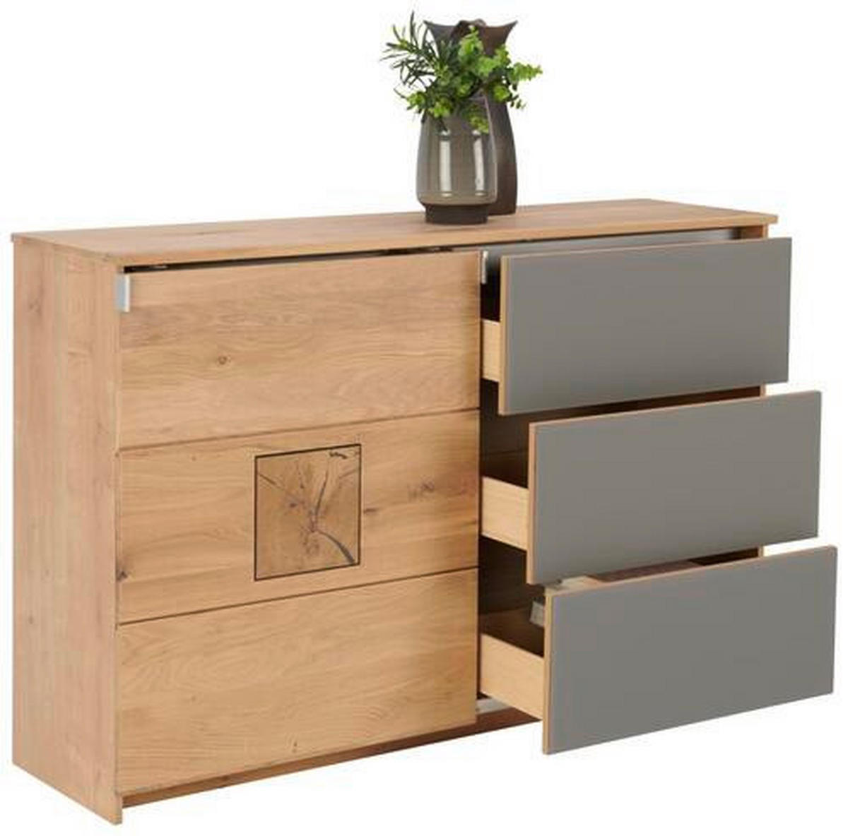 KOMMODE 137/90/40 cm  in Taupe, Eichefarben  - Taupe/Eichefarben, Natur, Glas/Holz (137/90/40cm) - Linea Natura