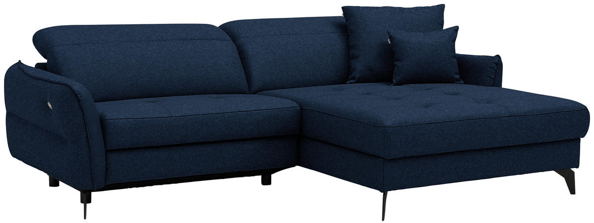 ECKSOFA Flachgewebe Dunkelblau  - Schwarz/Dunkelblau, Design, Textil/Metall (246/175cm) - Celina