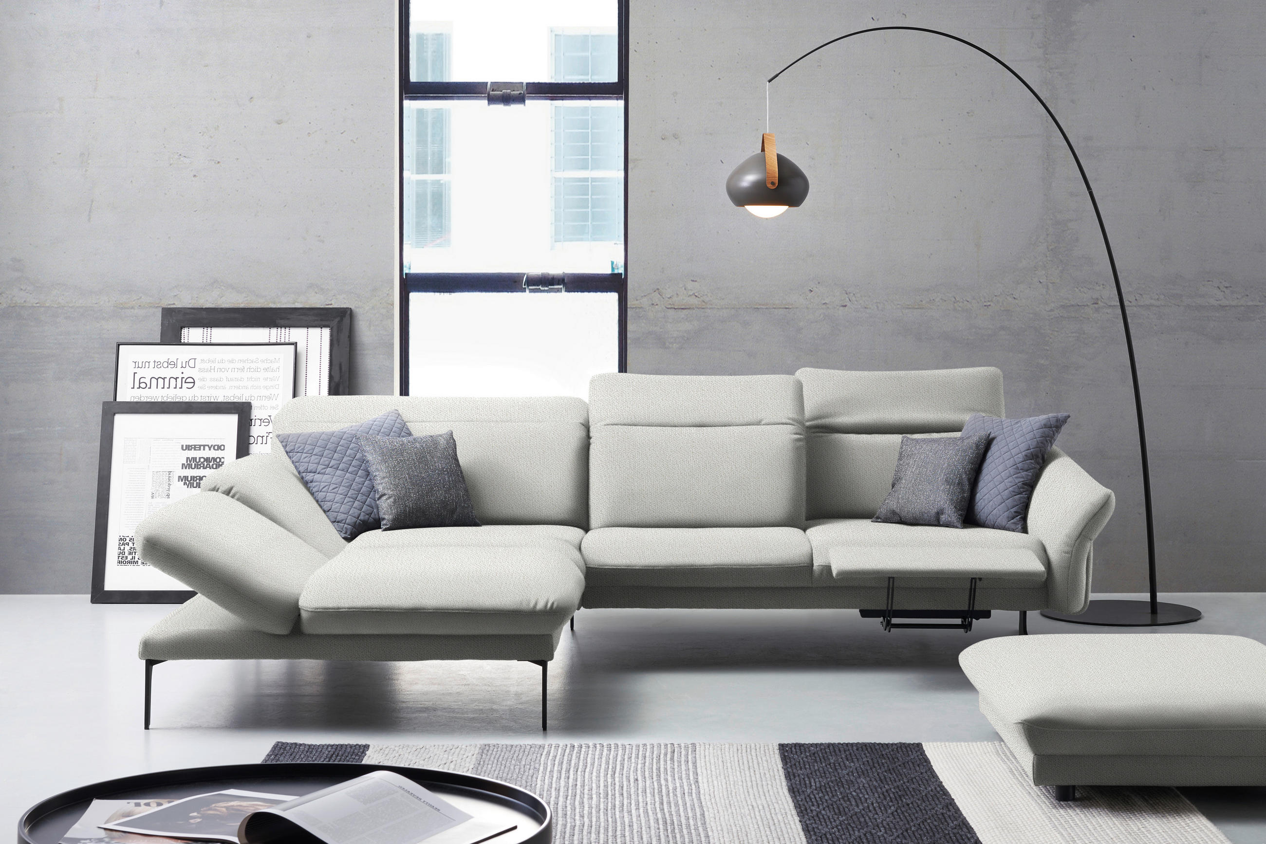 ECKSOFA in Webstoff Creme  - Anthrazit/Creme, Design, Textil/Metall (203/299cm) - Himolla