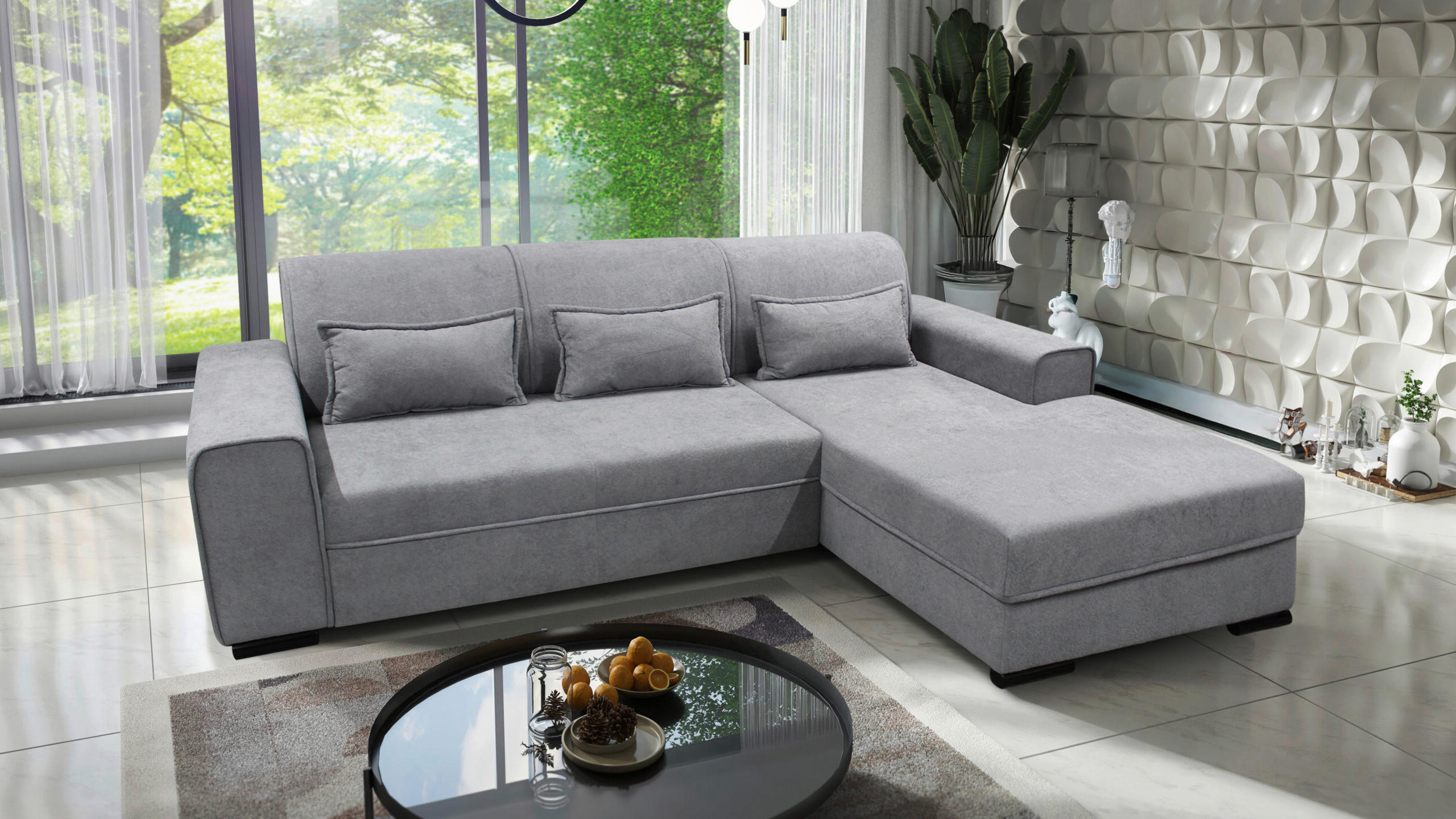 ECKSOFA Grau Struktur, Bouclé  - Schwarz/Grau, Design, Kunststoff/Textil (270/175cm) - MID.YOU
