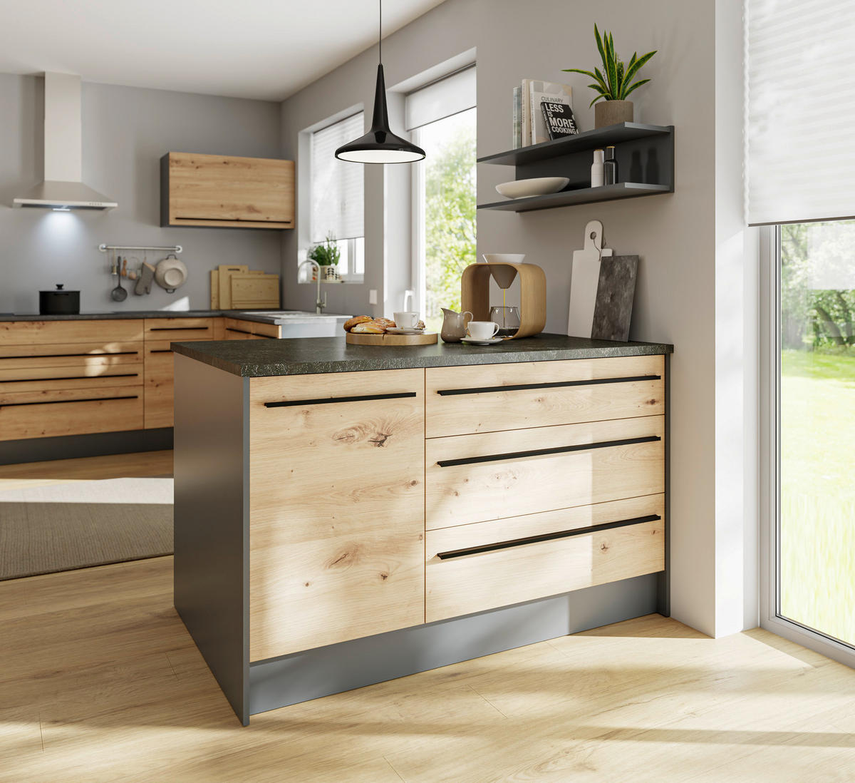 KÖKSÖ   i antracit, ek Artisan  - svart/ek Artisan, Basics, trämaterial/plast (145/90/90cm) - MID.YOU