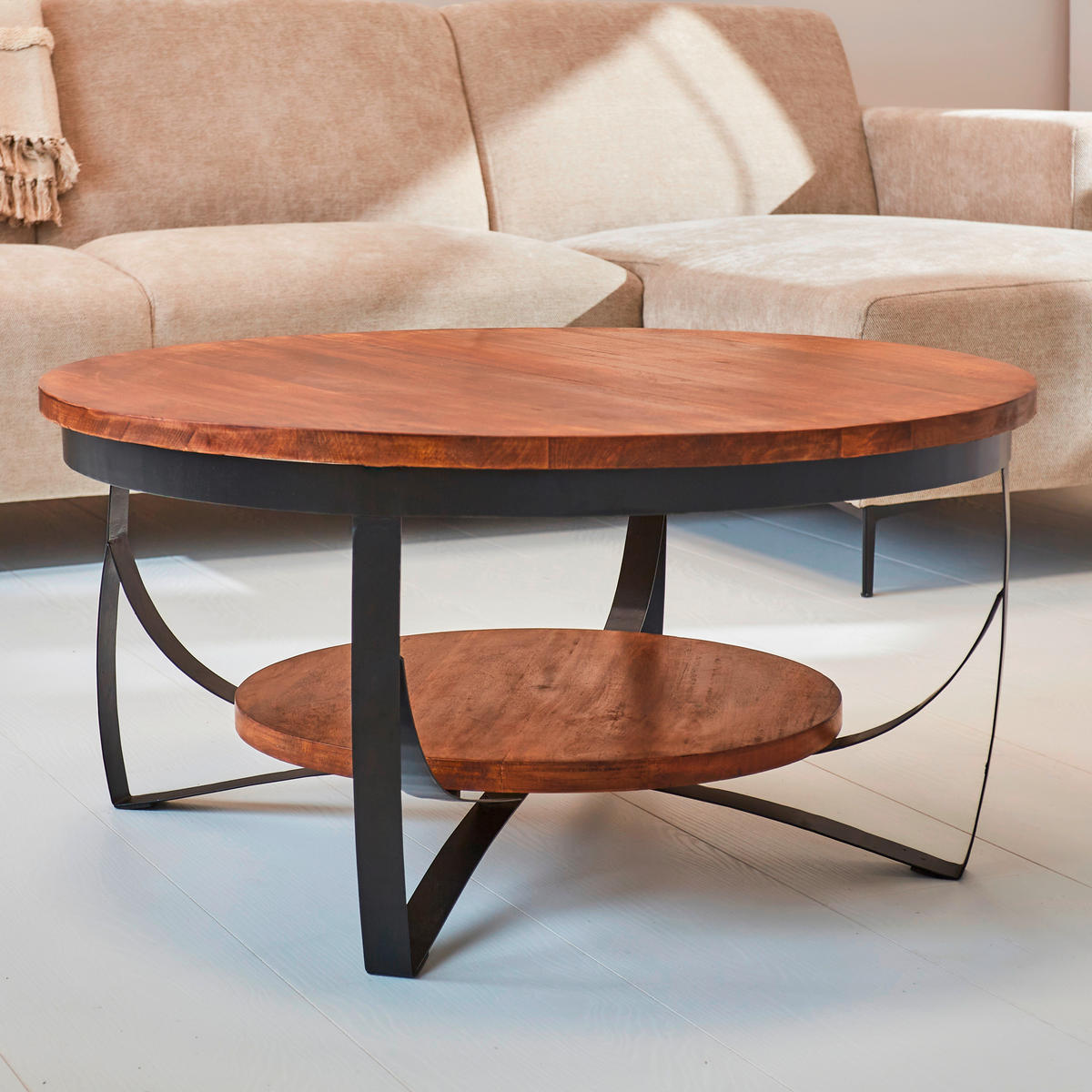 KONFERENČNÍ STOLEK, hnědá, dřevo, 90/90/44 cm - černá/hnědá, Moderní, kov/dřevo (90/90/44cm) - MID.YOU