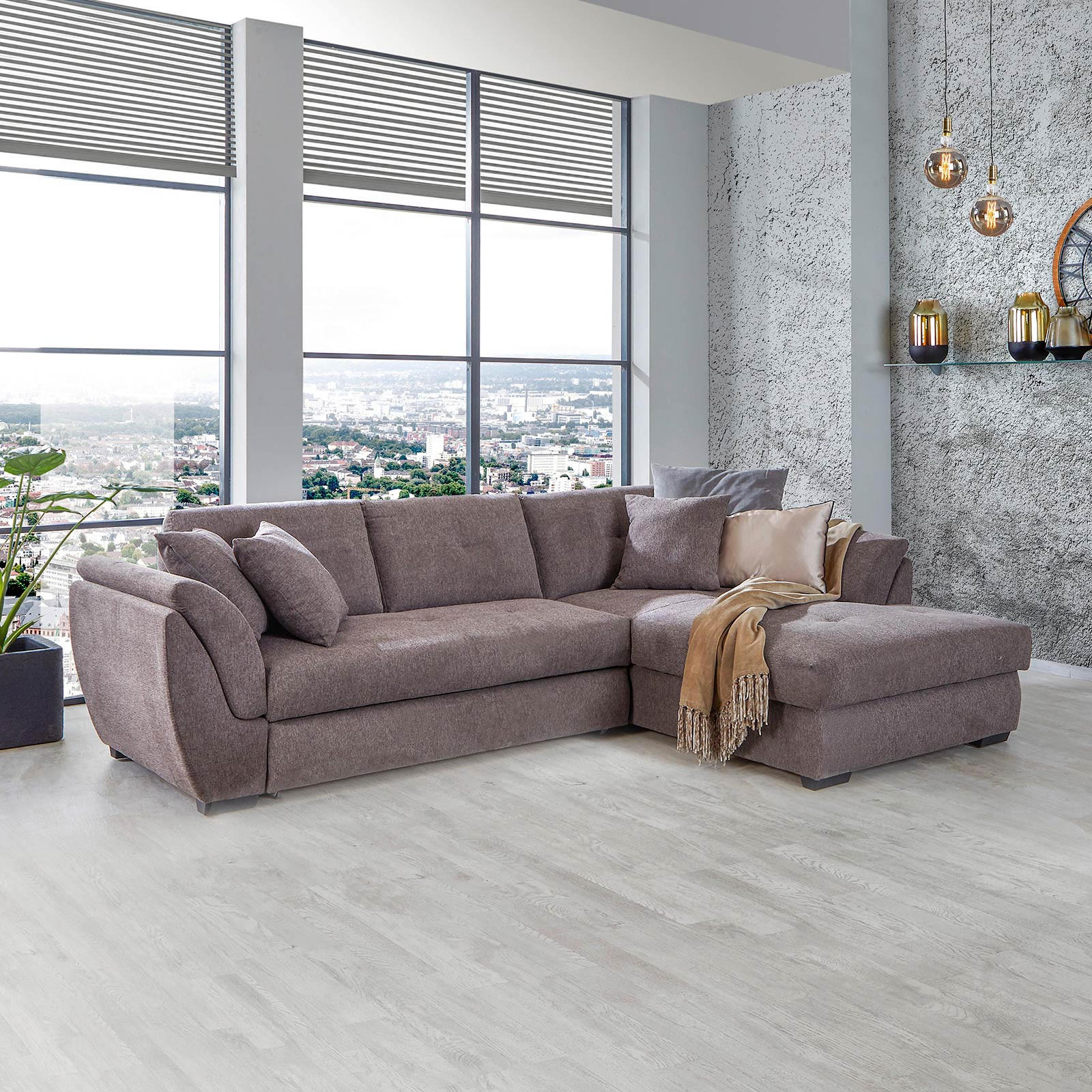 ECKSOFA Braun Webstoff  - Braun, Design, Kunststoff/Textil (278/187cm) - Livetastic