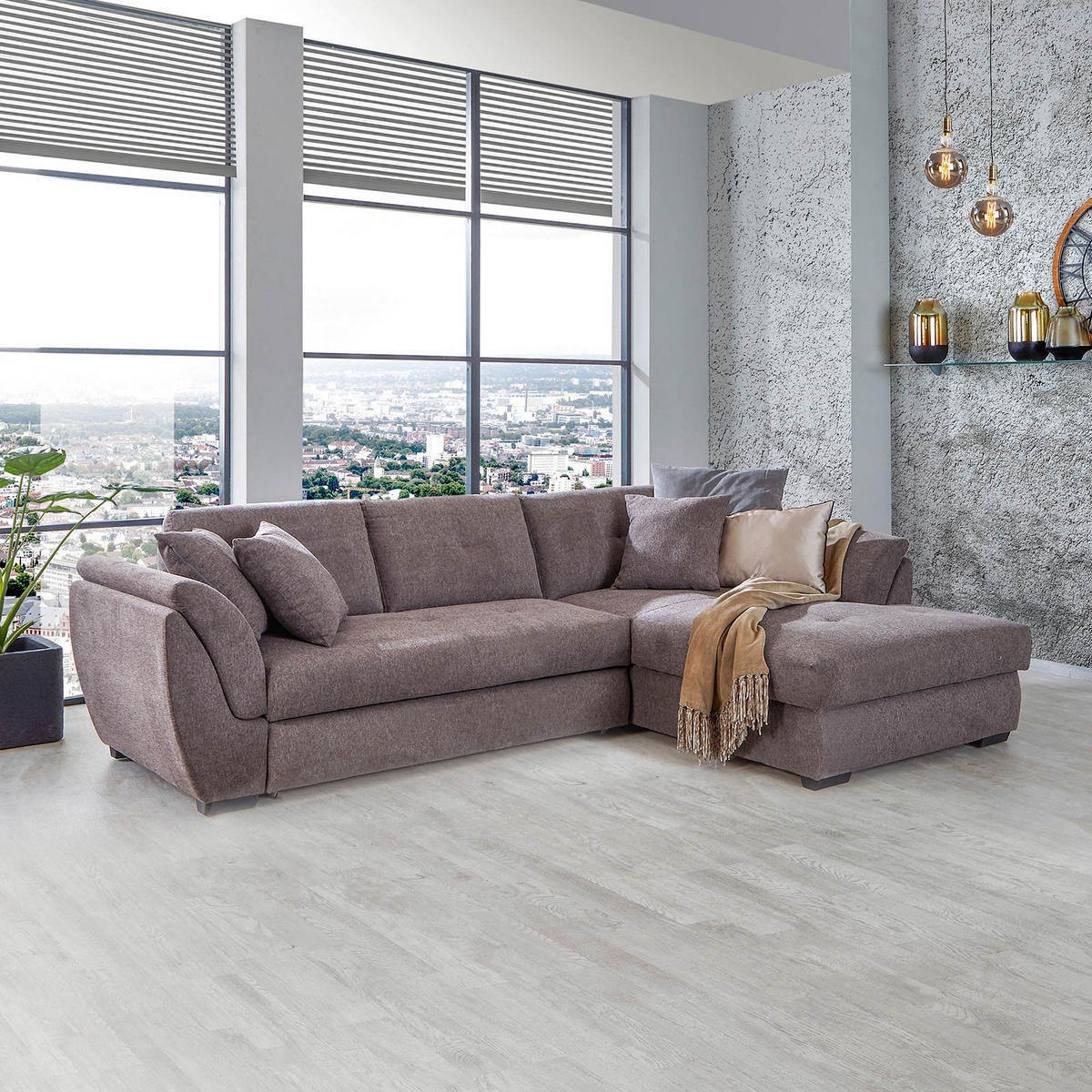 ECKSOFA in Webstoff Braun  - Braun, Design, Kunststoff/Textil (278/187cm) - Livetastic