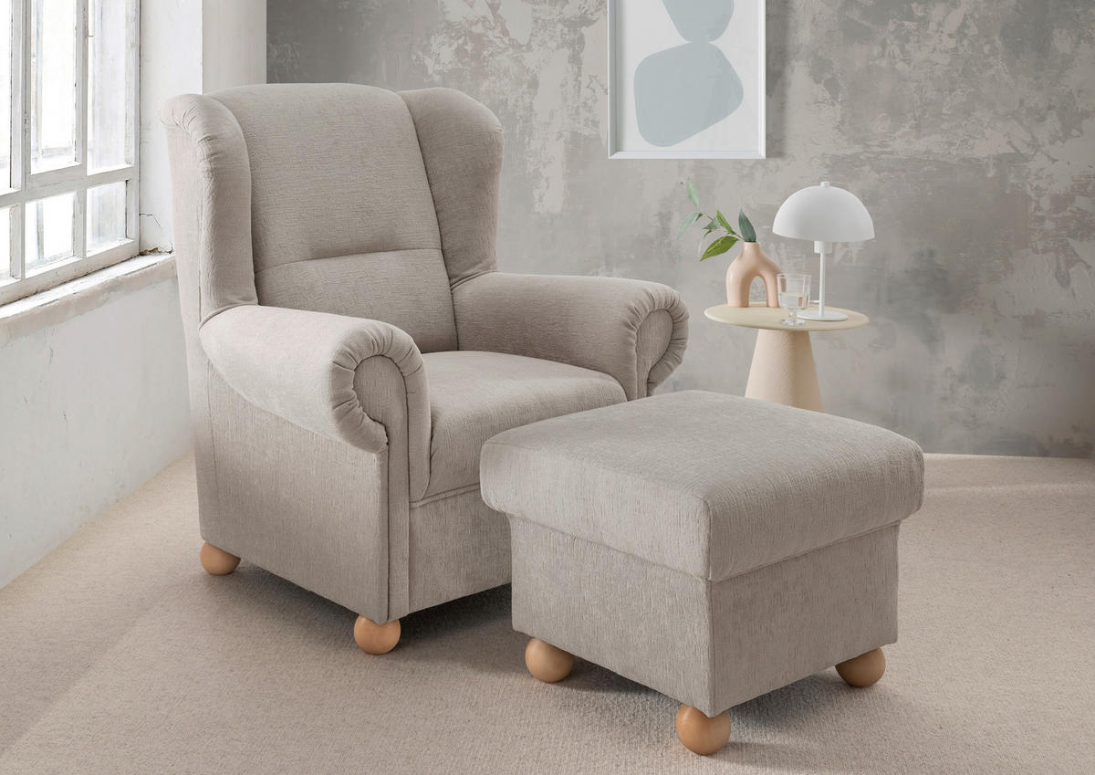 HOCKER in Textil Taupe  - Taupe/Wildeiche, Konventionell, Holz/Textil (56/46/56cm) - Livetastic
