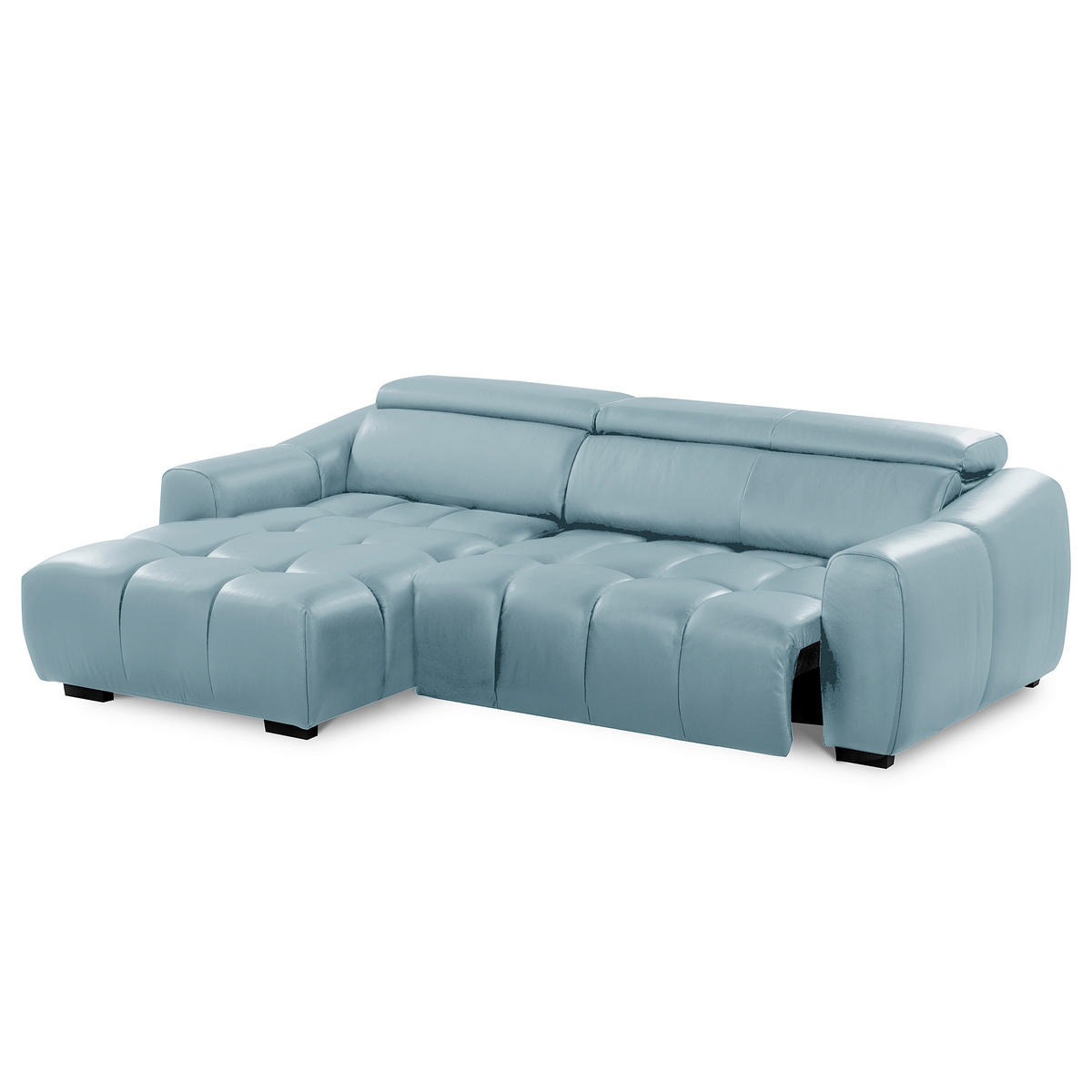 ECKSOFA AVEIRO Hellblau Echtleder Bettkasten, Kopfteilverstellung, Sitzvorzug  - Schwarz/Hellblau, Design, Leder/Kunststoff (177/274cm) - Livetastic