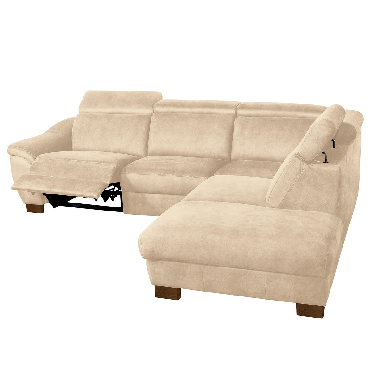 ECKSOFA TREND in Mikrofaser Beige Relaxfunktion, Kopfteilverstellung  276/238 cm  - Wengefarben/Beige, Design, Holz/Textil (276/238cm) - Livetastic