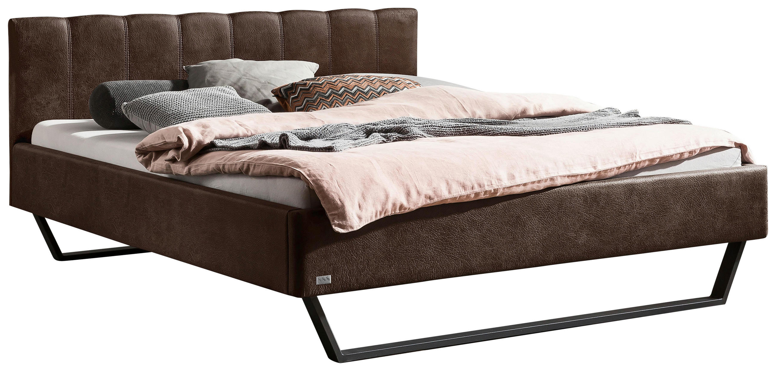 POLSTERBETT 180/200 cm,  in Dunkelbraun, gepolstertes Kopfteil,  - Anthrazit/Dunkelbraun, KONVENTIONELL, Textil/Metall (180/200cm) - Hasena