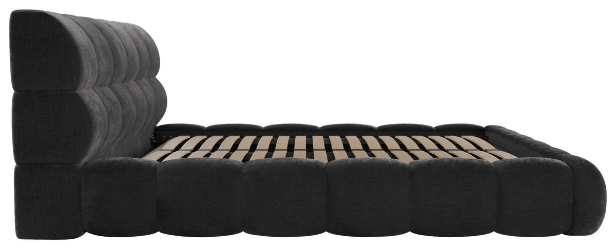 POLSTERBETT 180/200 cm,  in Dunkelgrau, Lattenrost, Bettkasten,  - Dunkelgrau/Schwarz, Design, Holz/Textil (180/200cm) - Chameo