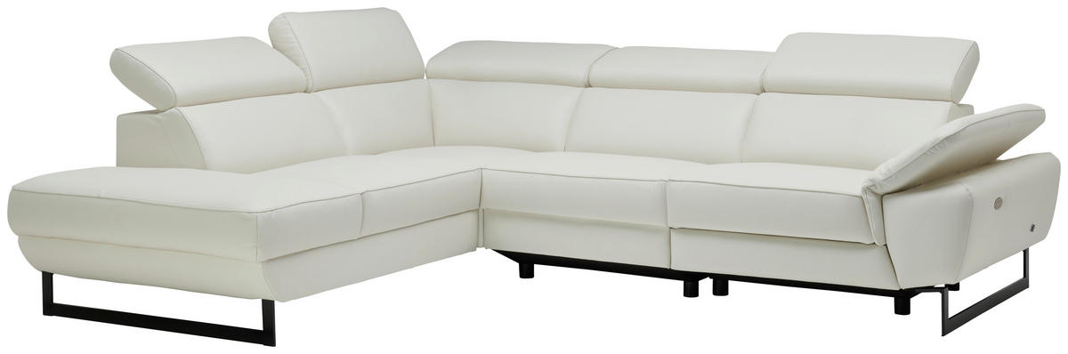 ECKSOFA in Echtleder Weiss  - Weiss/Schwarz, Modern, Leder/Metall (225/281cm) - Celina Home