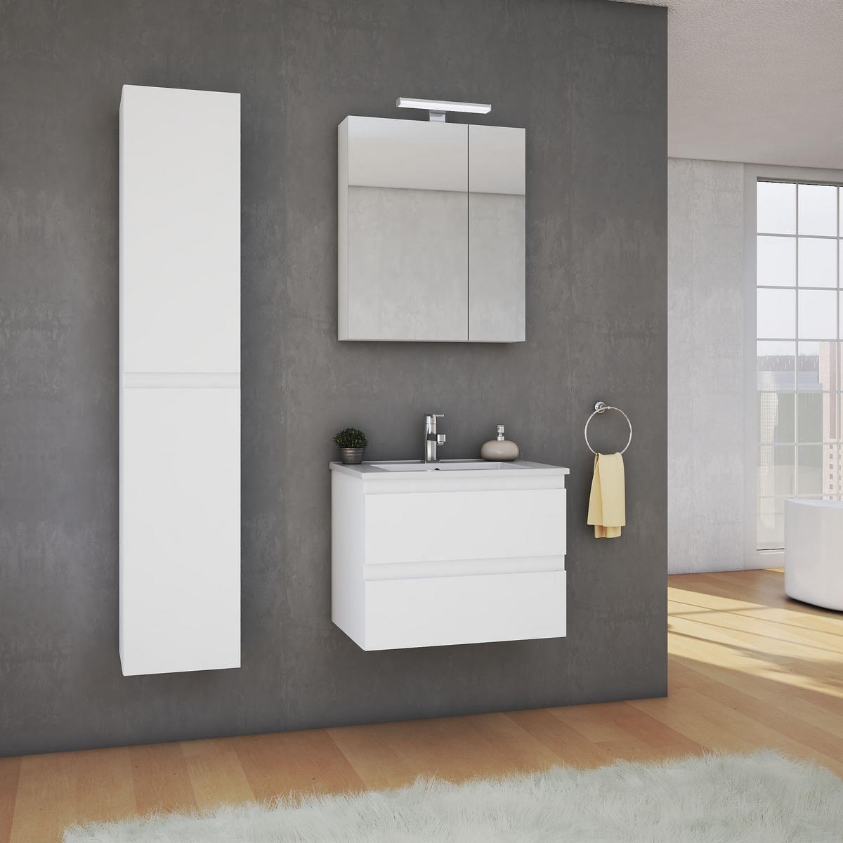 ELEMENT S OGLEDALOM  bijela  - bijela, Moderno, staklo/drvni materijal (65/74/18cm)