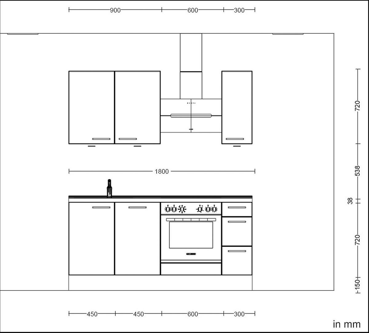 KÜCHENLEERBLOCK 180 cm   in Weiß, Schieferfarben  - Schieferfarben/Edelstahlfarben, MODERN, Holzwerkstoff/Metall (180cm) - Nobilia
