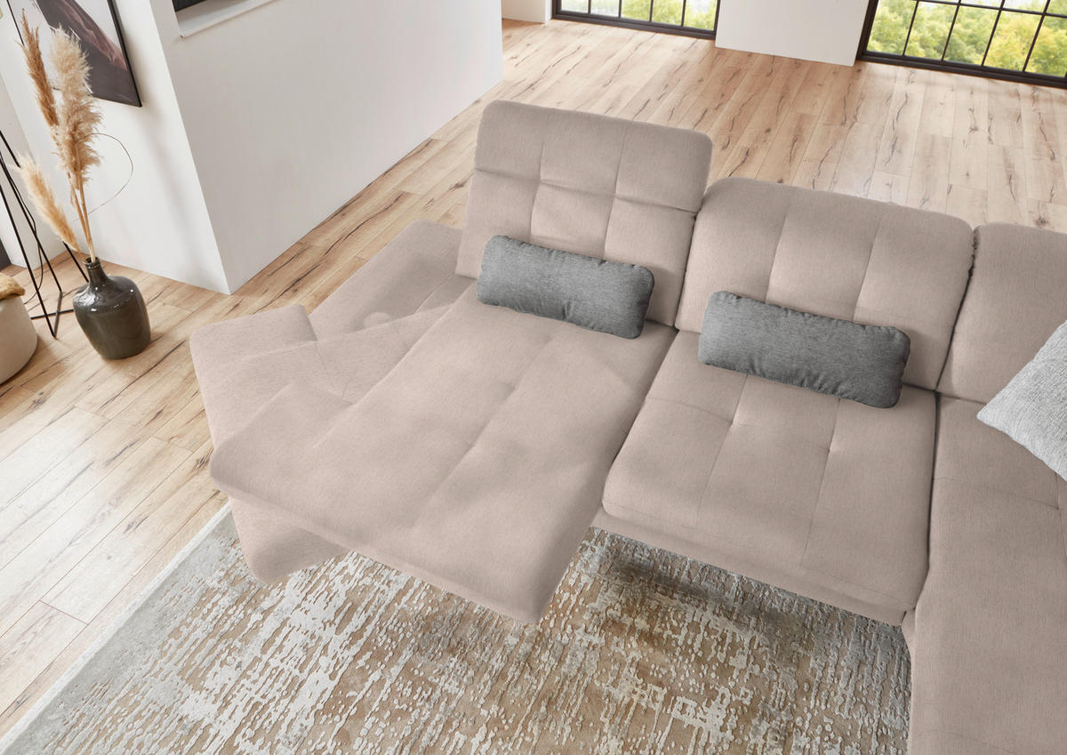ECKSOFA in Flachgewebe Naturfarben  - Schwarz/Naturfarben, Design, Textil/Metall (309/190cm) - Beldomo Style