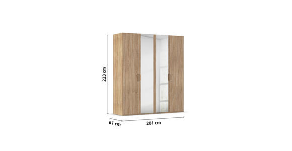 DREHTÜRENSCHRANK 201/223/60 cm 4-türig Sonoma Eiche - Silberfarben/Sonoma Eiche, Design, Glas/Holzwerkstoff (201/223/60cm) - Novel