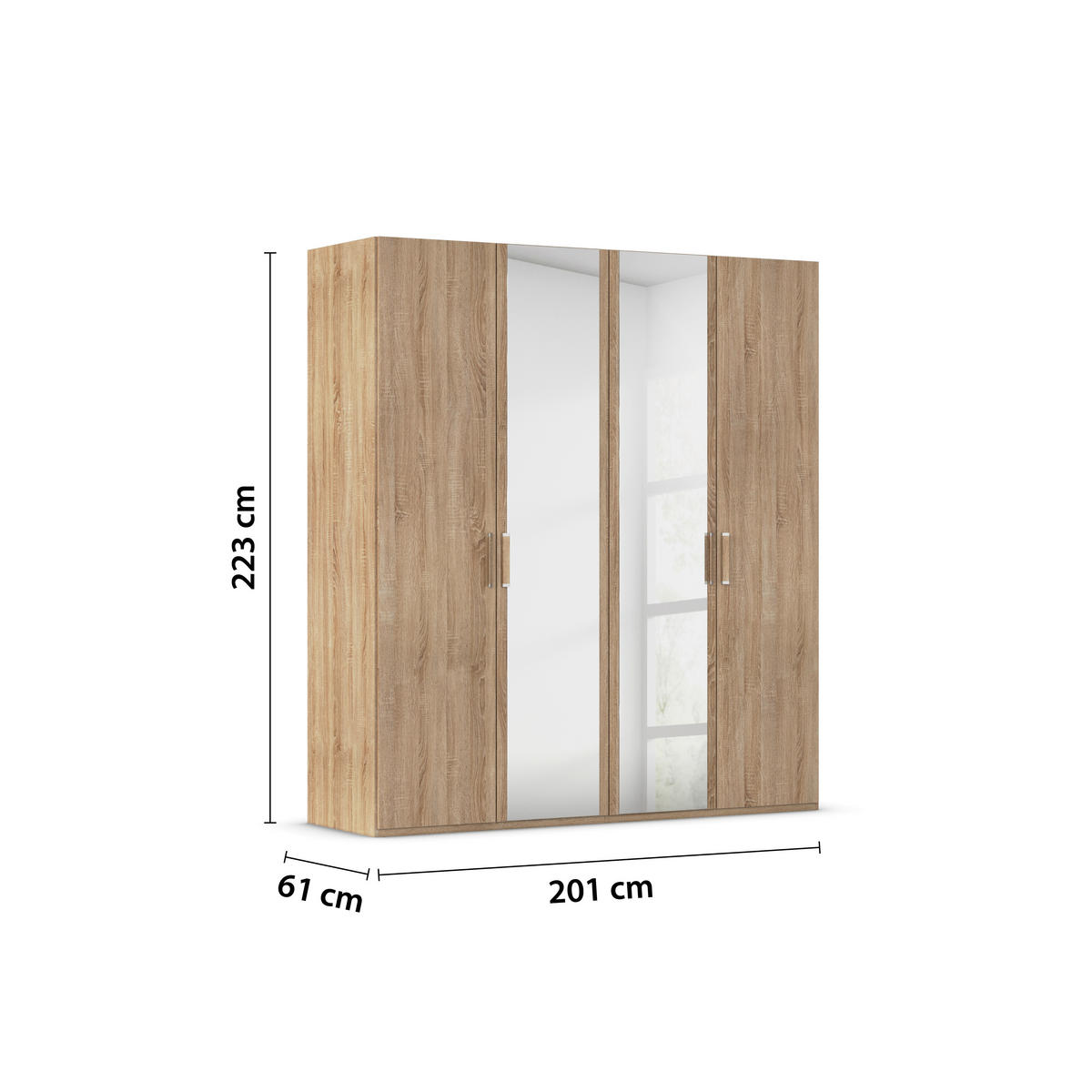 DREHTÜRENSCHRANK 201/223/60 cm 4-türig Sonoma Eiche  - Silberfarben/Sonoma Eiche, Design, Glas/Holzwerkstoff (201/223/60cm) - Novel