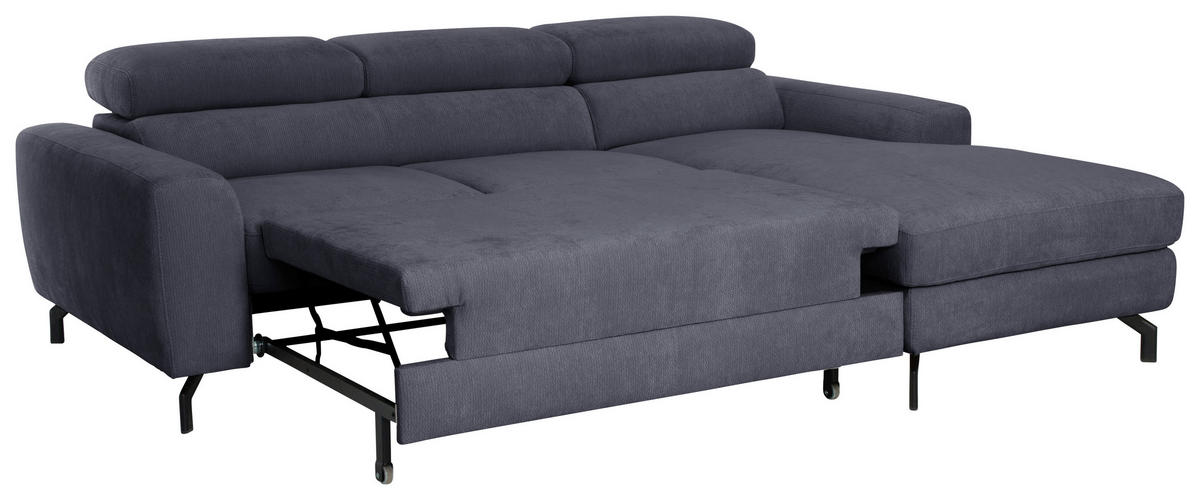 ECKSOFA LARGO in Chenille Anthrazit  226/177 cm  - Anthrazit/Schwarz, Design, Textil/Metall (226/177cm) - Livetastic