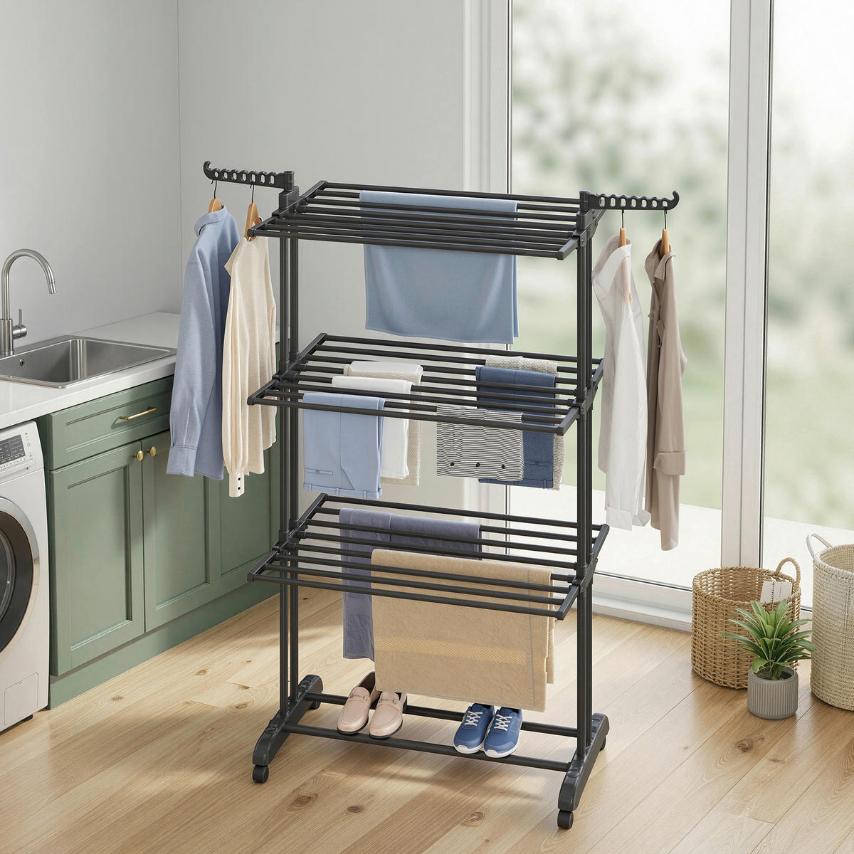 KLEIDERSTÄNDER in Schwarz 128/173/49 cm   - Schwarz, Trend, Kunststoff/Metall (128/173/49cm) - Boxxx