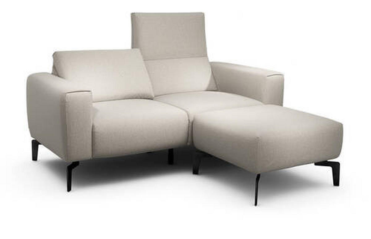 Zweisitzer inkl. Hocker in Chenille Naturfarben  - Schwarz/Naturfarben, Design, Textil/Metall (180/86/86-94cm) - SENSOO