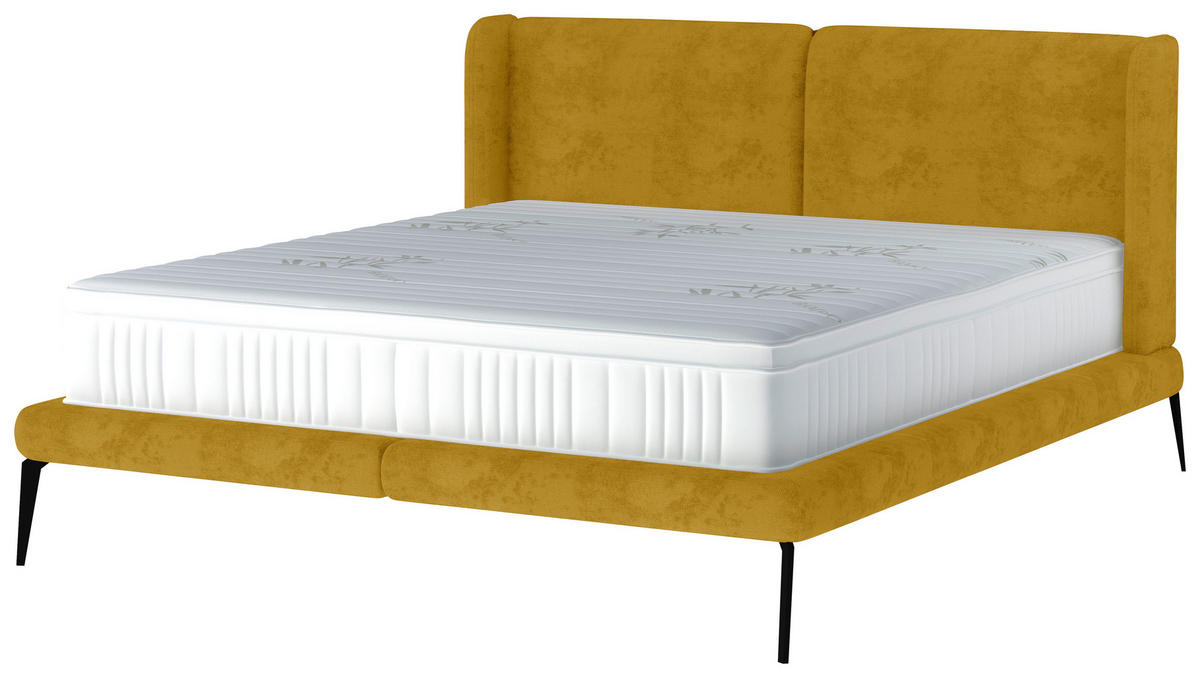 Polsterbett inkl. Matratze 180/200 cm  in Gelb  - Weiss/Gelb, Modern, Textil/Metall (180/200cm) - Livetastic