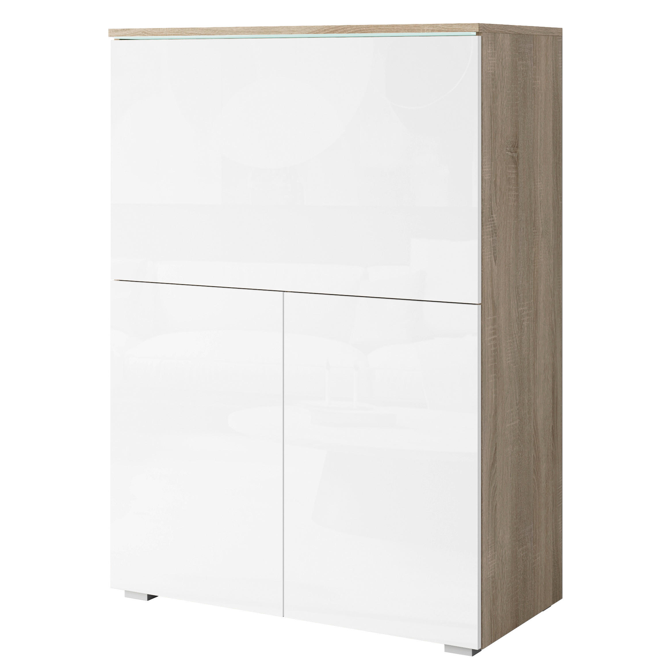 ÍRÓSZEKRÉNY 90/125,1/42 cm  - tölgyfa színű/magasfényű fehér, Design, műanyag/faalapú anyag (90/125,1/42cm) - P & B