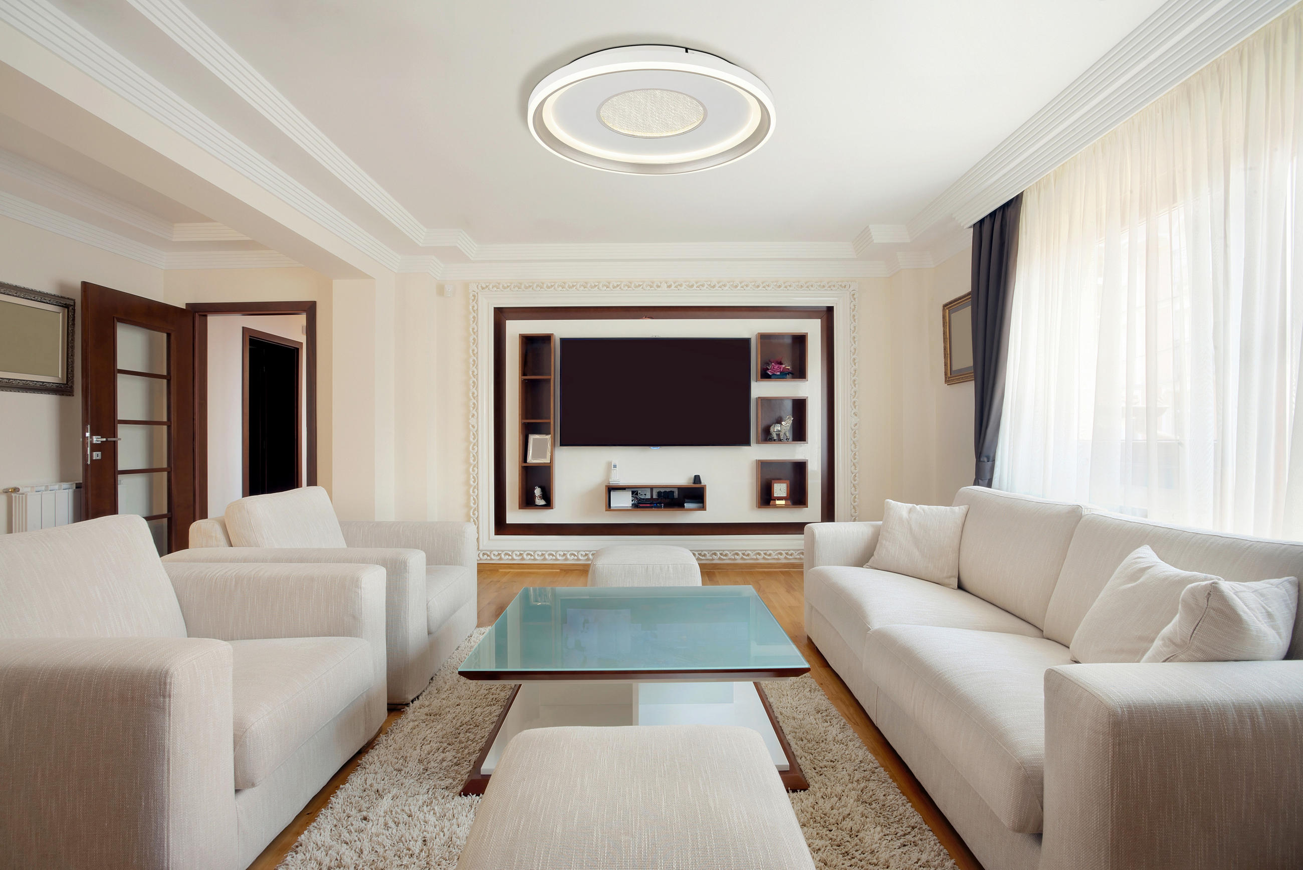 LED-DECKENLEUCHTE 48/7,5 cm   - Champagner/Weiß, Design, Kunststoff/Metall (48/7,5cm) - Globo