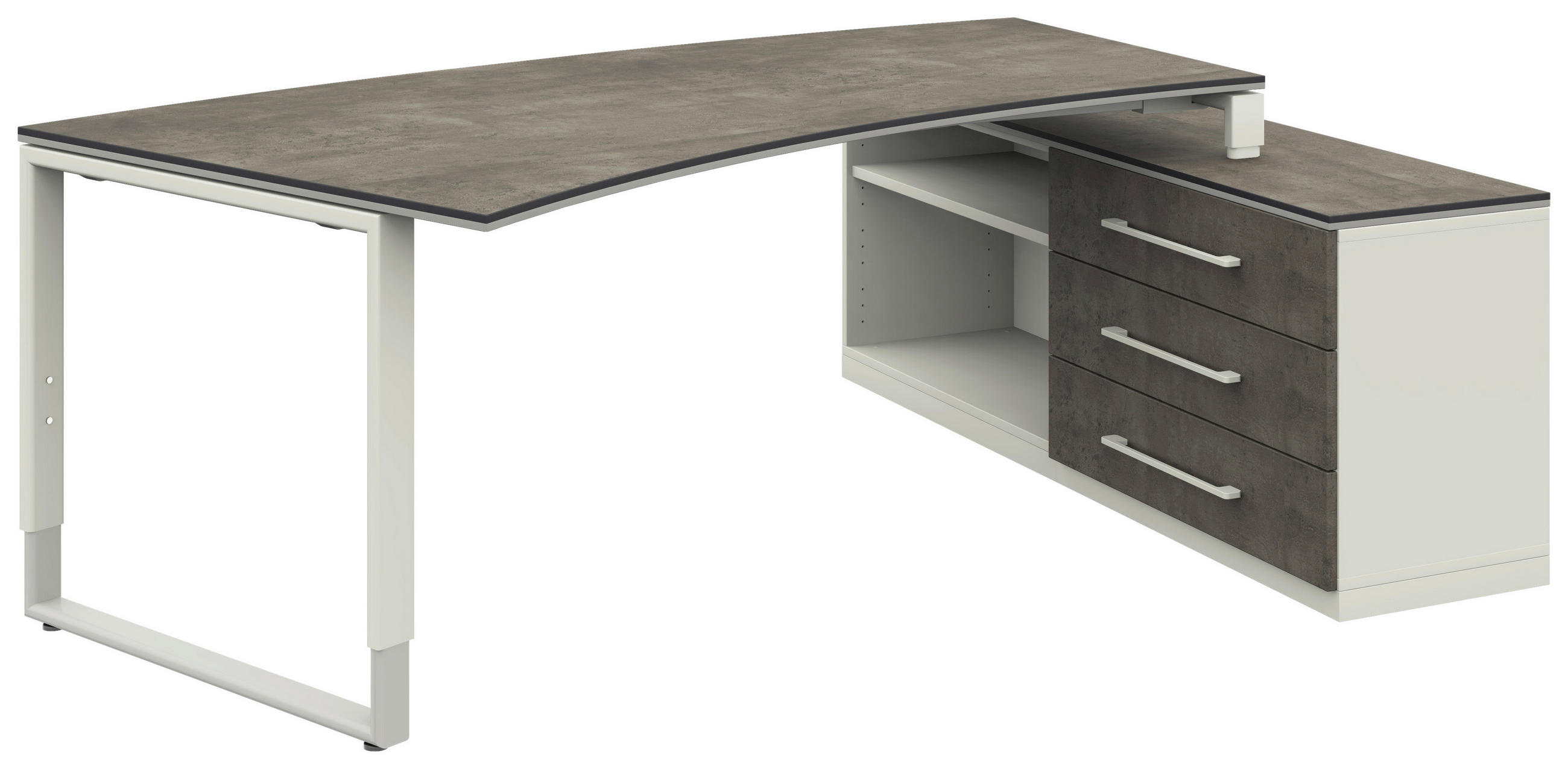 ECKSCHREIBTISCH  in Graphitfarben, Weiß  - Alufarben/Graphitfarben, Design, Holzwerkstoff/Metall (160/200cm) - Moderano