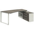 ECKSCHREIBTISCH  in Graphitfarben, Weiß  - Alufarben/Graphitfarben, Design, Holzwerkstoff/Metall (160/200cm) - Moderano