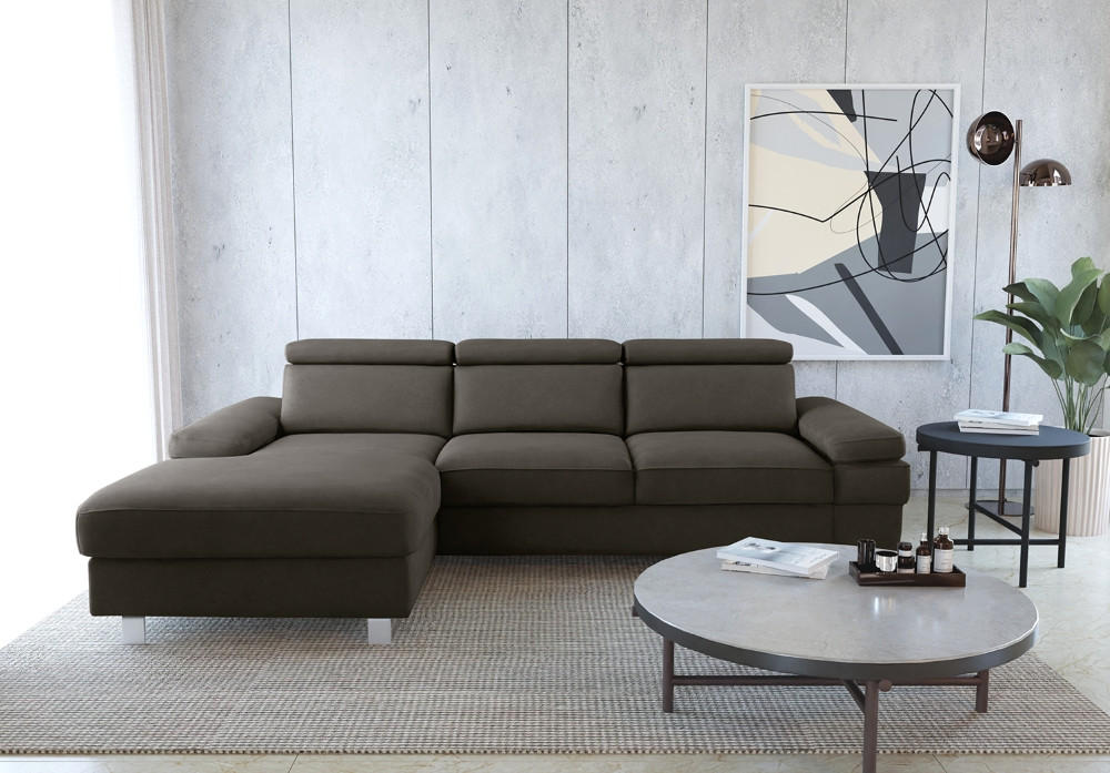 ECKSOFA in Mikrofaser Anthrazit - Anthrazit/Silberfarben, Konventionell, Textil/Metall (260/82/182cm) - Trendmanufaktur