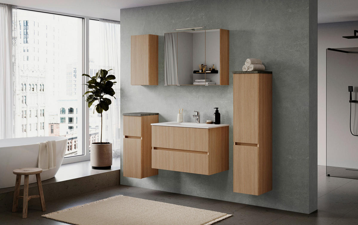 TÜKRÖS SZEKRÉNY 80/64/20 cm  - tölgyfa színű/ezüstszínű, Konventionell, faalapú anyag/üveg (80/64/20cm) - Xora